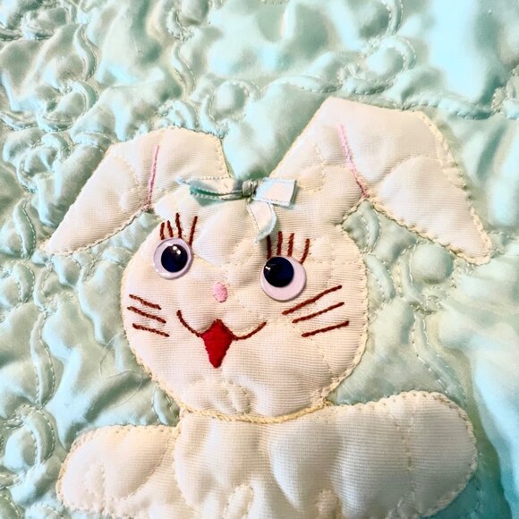 Vintage Satiny Green Bunny Blanket 28X44 - Picture 4 of 10